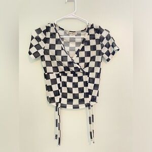 Velvet Fleur Black and White Checkered Sheer Top
